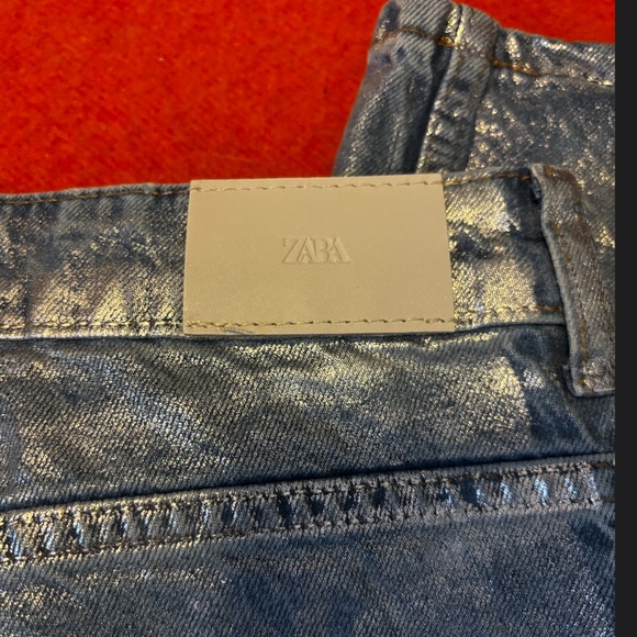 Zara Z1975 metallic silver mid rise straight relaxed cut jeans NWT - Picture 11 of 13